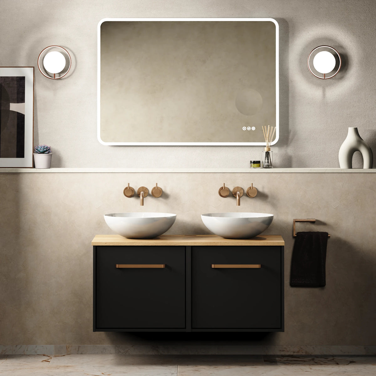 Crosswater Infinity 1000 Furniture Unit with Worktop in Matt Black with Windsor Oak worktop