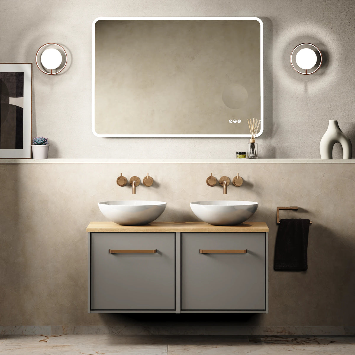 Crosswater Infinity 1000 Furniture Unit with Worktop in Storm Grey with Windsor Oak worktop