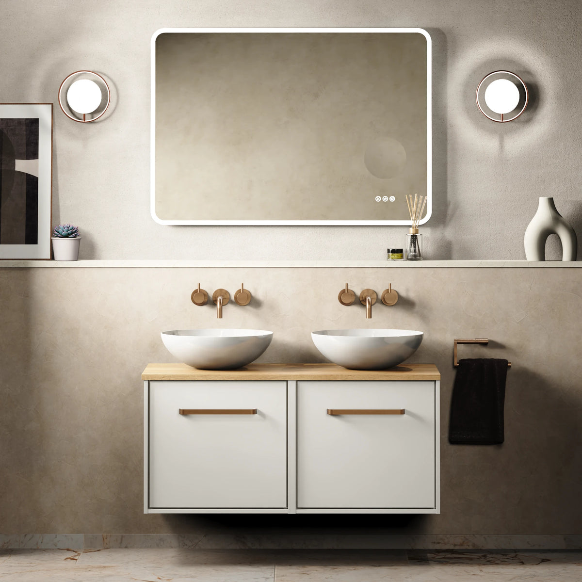 Crosswater Infinity 1000 Furniture Unit with Worktop in White Gloss with Windsor Oak worktop
