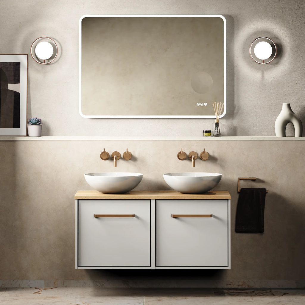 Crosswater Infinity 1000 Furniture Unit with Worktop in Matt White with Windsor Oak worktop