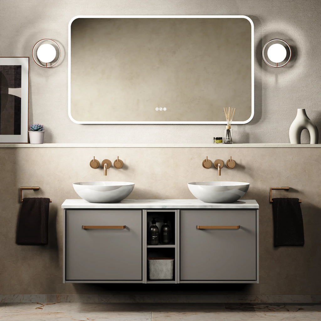Crosswater Infinity 1200 Furniture Unit with Worktop in Storm Grey with Carrara Marble Effect worktop