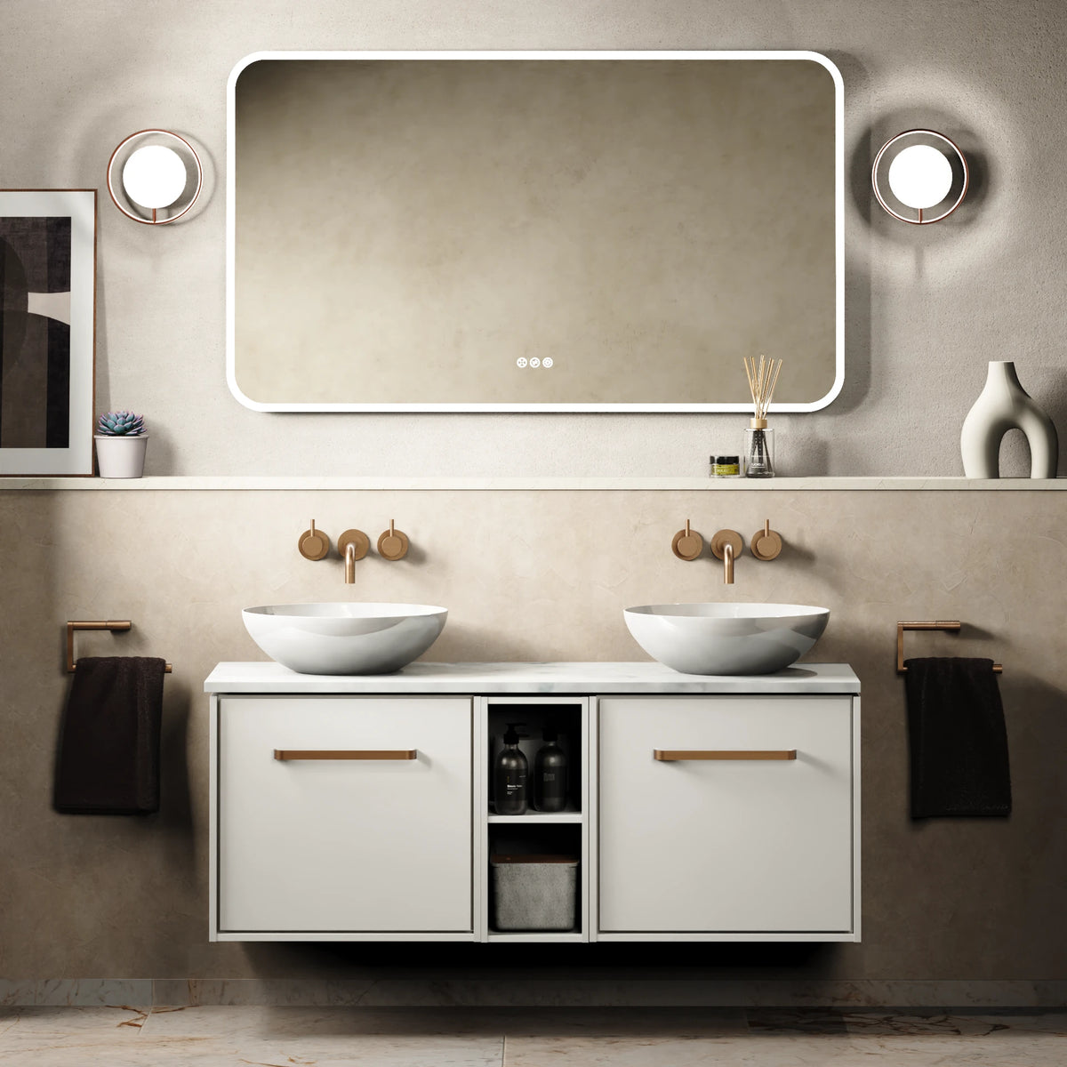 Crosswater Infinity 1200 Furniture Unit with Worktop in White Gloss with Carrara Marble Effect worktop