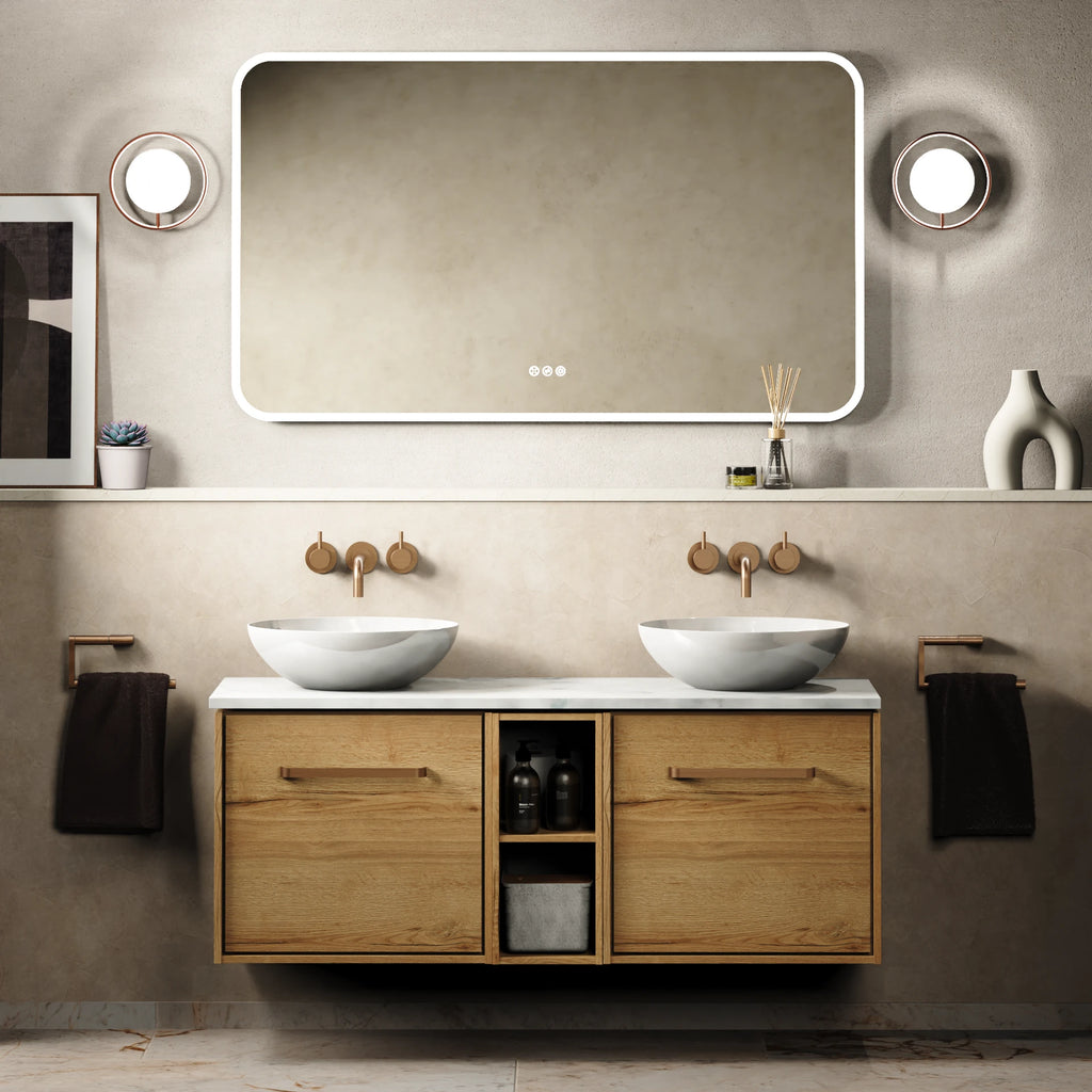 Crosswater Infinity 1200 Furniture Unit with Worktop in Windsor Oak with Carrara Marble Effect worktop