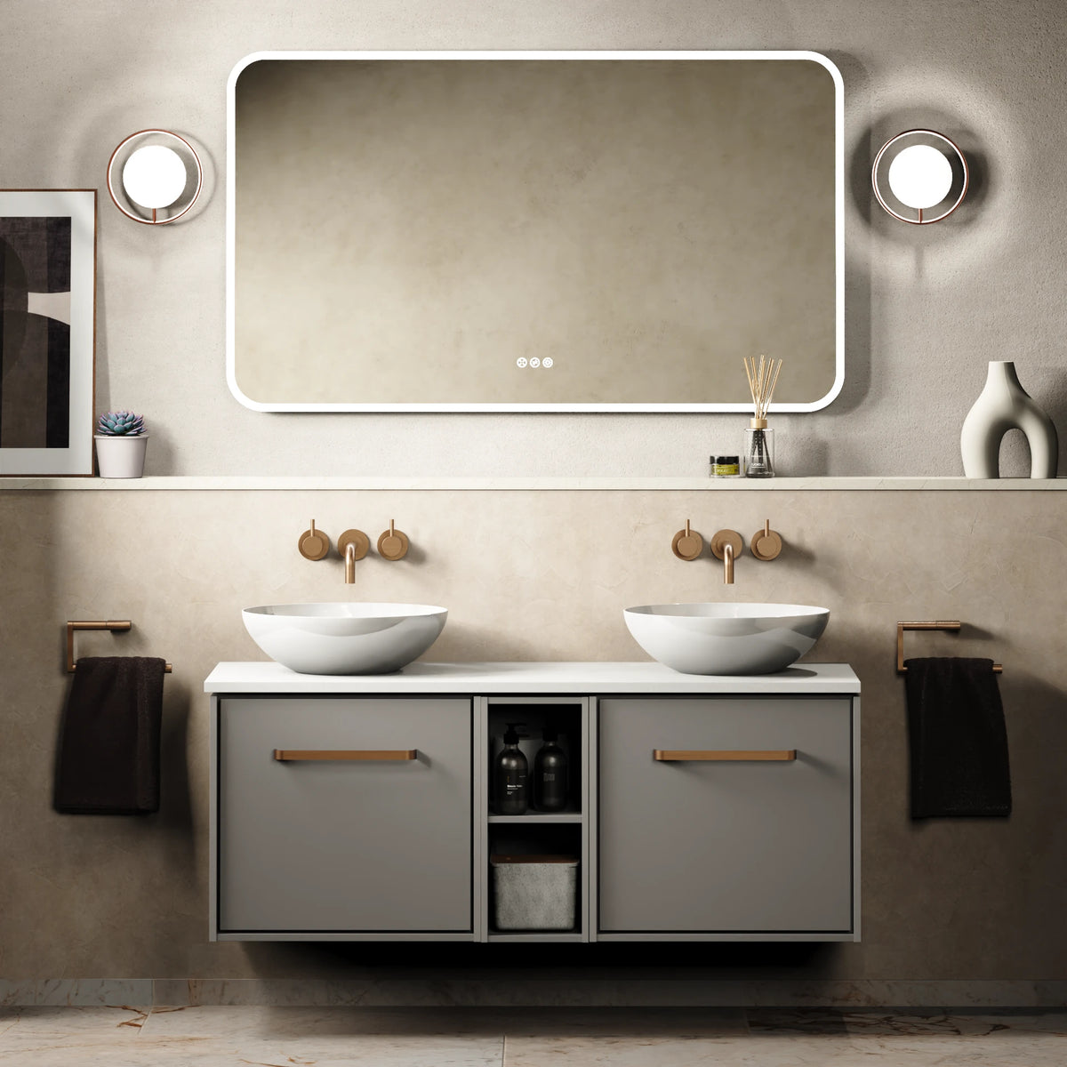 Crosswater Infinity 1200 Furniture Unit with Worktop in Storm Grey with Polar White worktop
