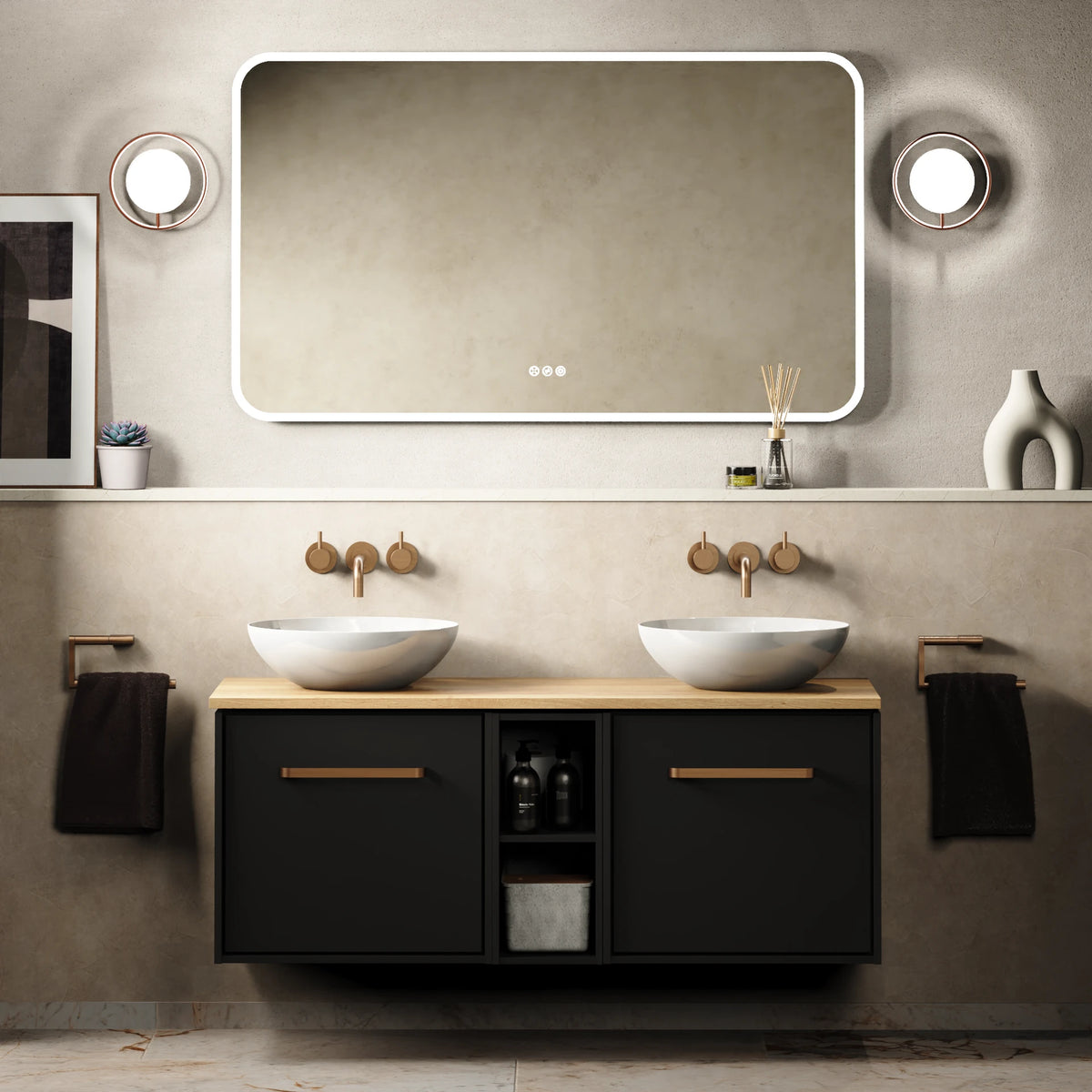 Crosswater Infinity 1200 Furniture Unit with Worktop in Matt Black with Windsor Oak worktop