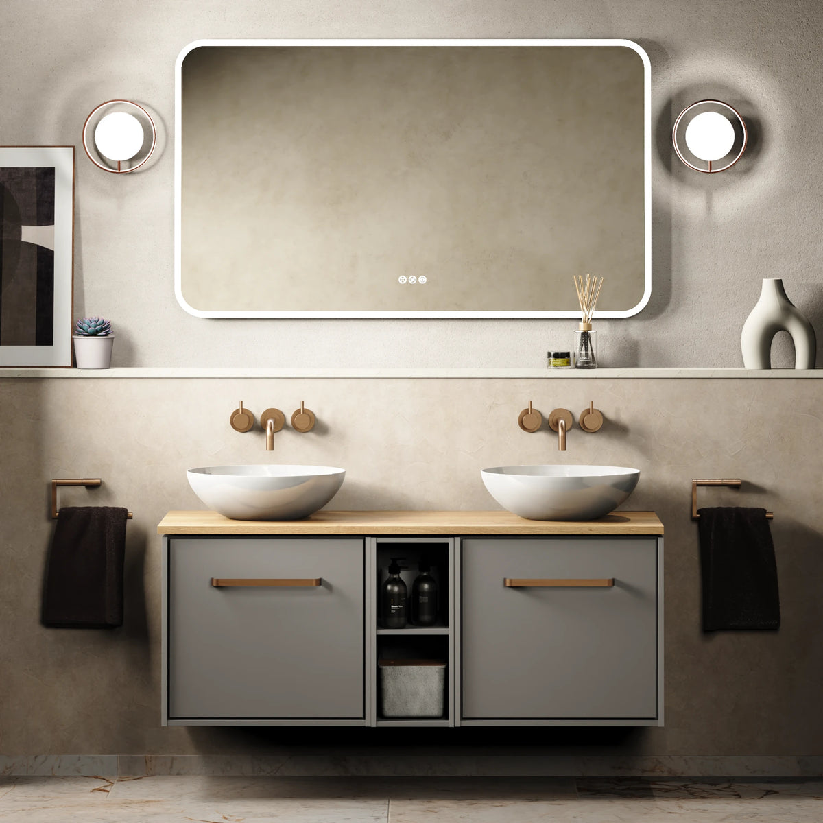 Crosswater Infinity 1200 Furniture Unit with Worktop in Storm Grey with Windsor Oak worktop