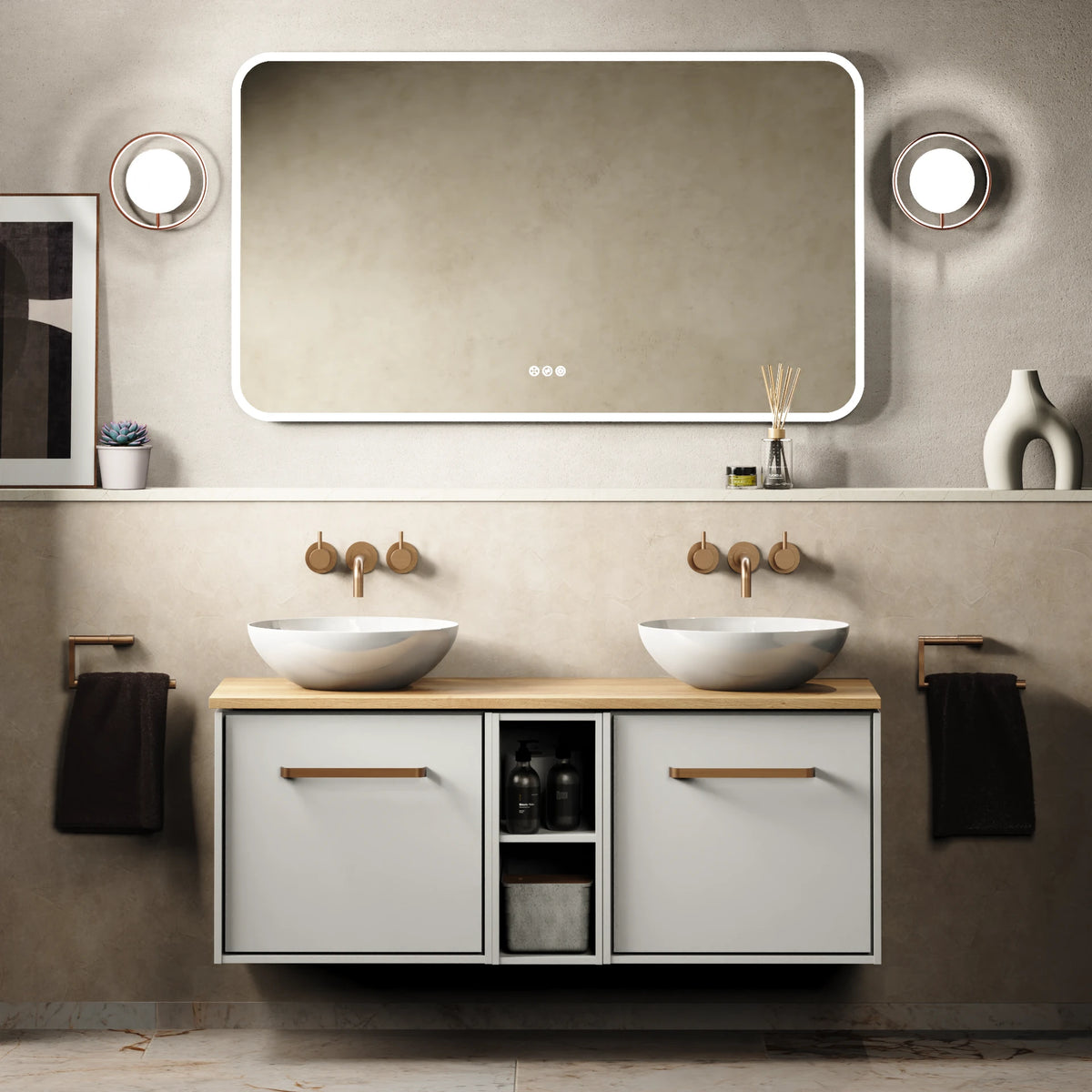 Crosswater Infinity 1200 Furniture Unit with Worktop in Matt White with Windsor Oak worktop