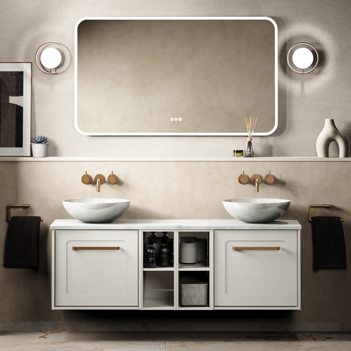 Crosswater Infinity 1400 Furniture Unit with Worktop in White Gloss with Carrara Marble Effect worktop