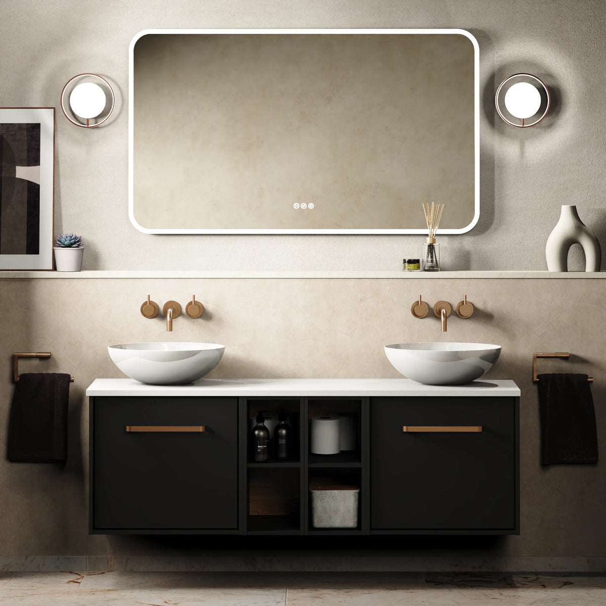 Crosswater Infinity 1400 Furniture Unit with Worktop in Matt Black with Polar White worktop