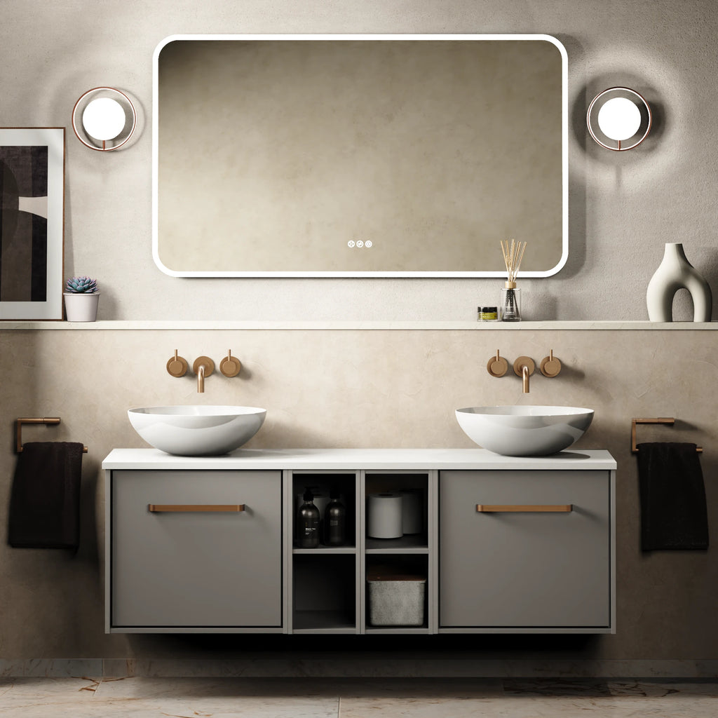 Crosswater Infinity 1400 Furniture Unit with Worktop in Storm Grey with Polar White worktop