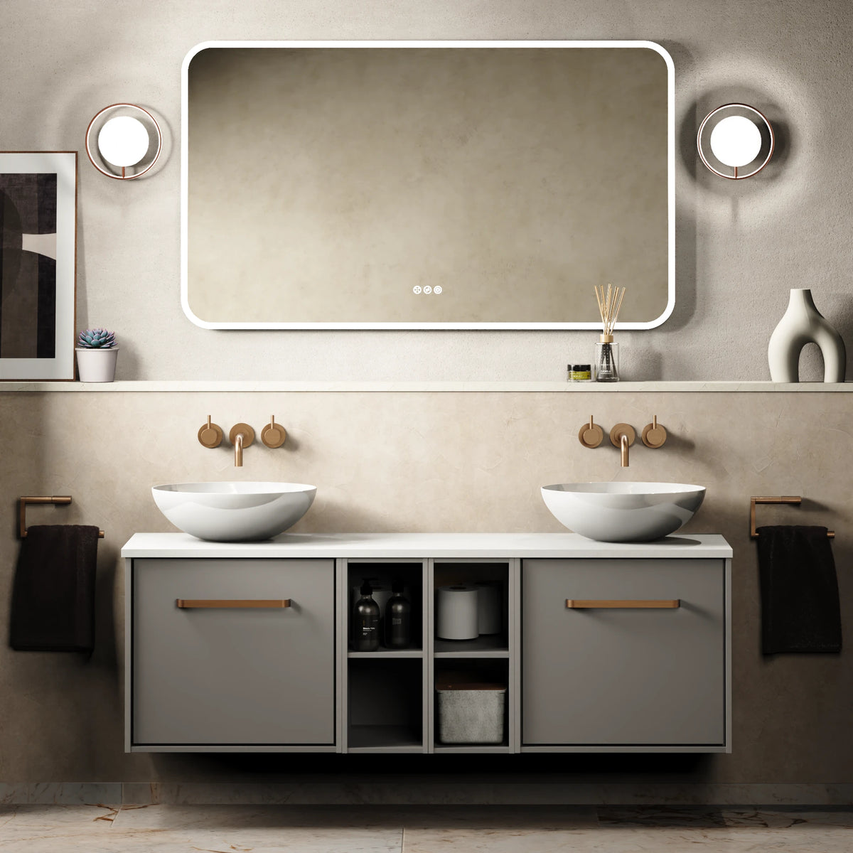 Crosswater Infinity 1400 Furniture Unit with Worktop in Storm Grey with Polar White worktop