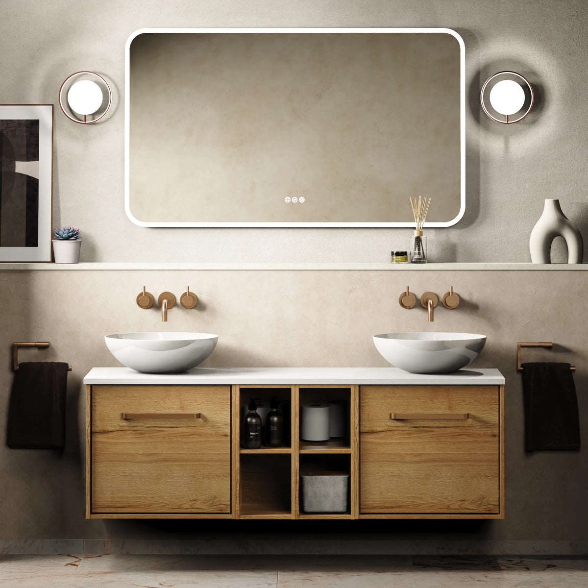 Crosswater Infinity 1400 Furniture Unit with Worktop in Windsor Oak with Polar White worktop