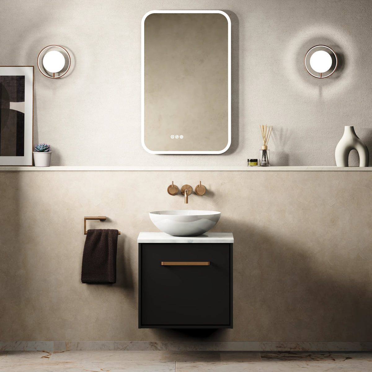 Crosswater Infinity 500 Furniture Unit with Worktop in Matt Black with Carrara Marble Effect worktop