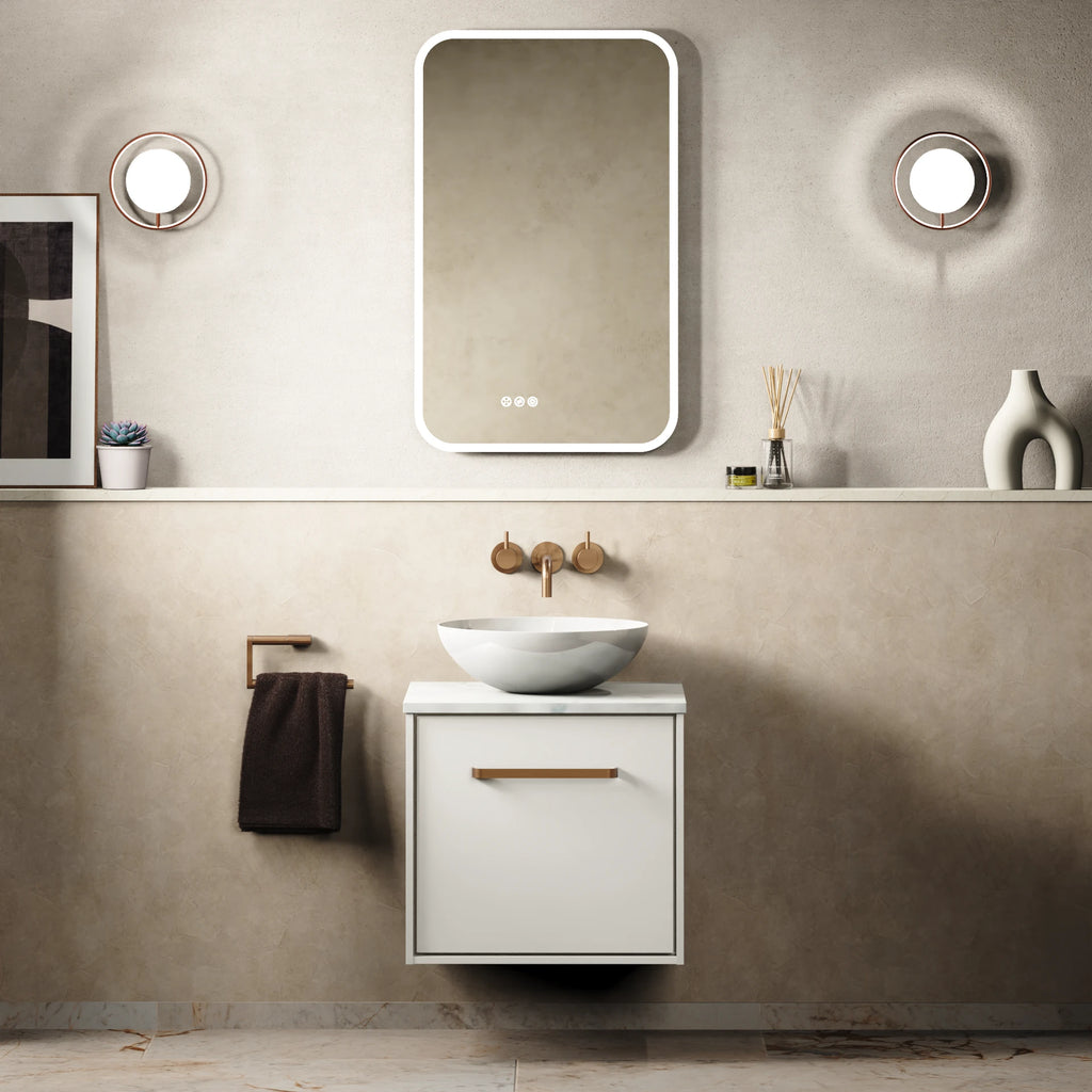 Crosswater Infinity 500 Furniture Unit with Worktop in White Gloss with Carrara Marble Effect worktop