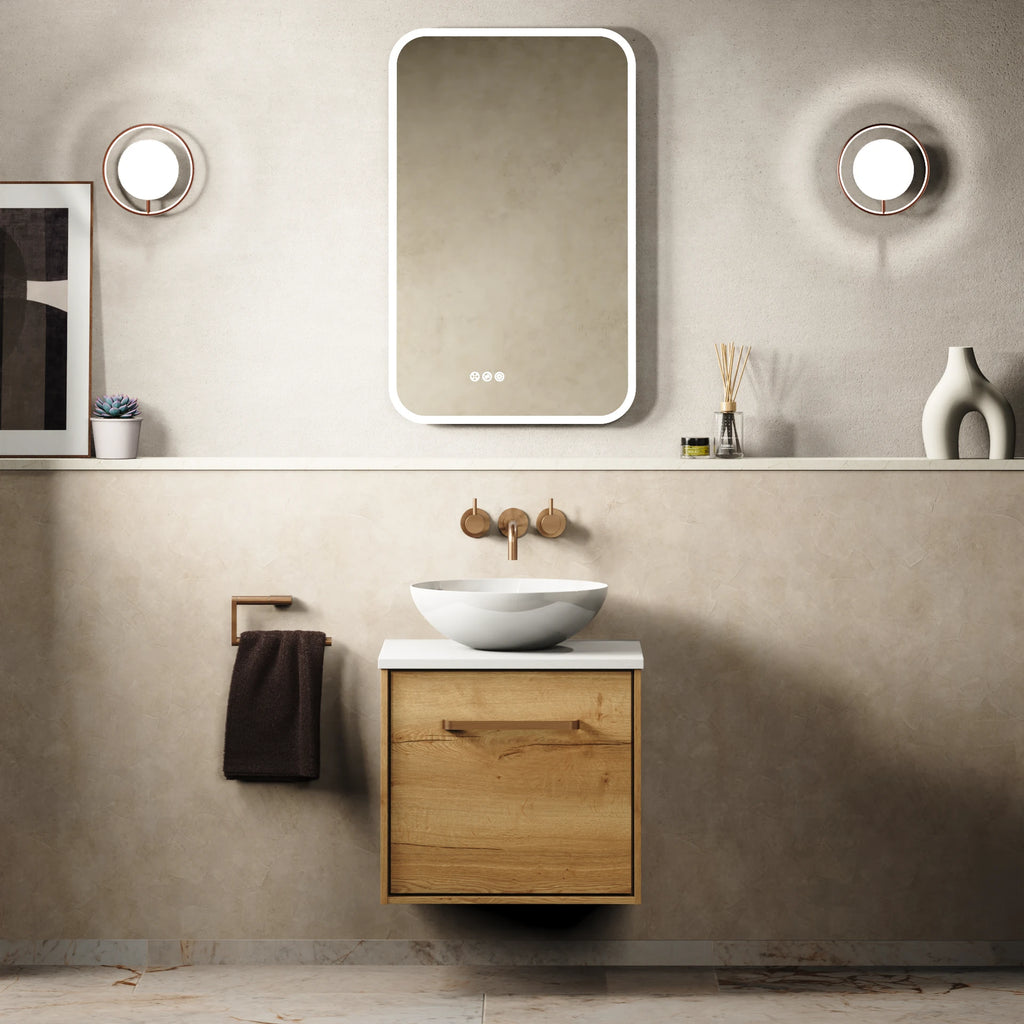 Crosswater Infinity 500 Furniture Unit with Worktop in Windsor Oak with Polar White worktop