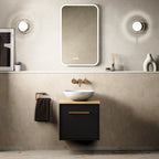 Crosswater Infinity 500 Furniture Unit with Worktop in Matt Black with Windsor Oak worktop