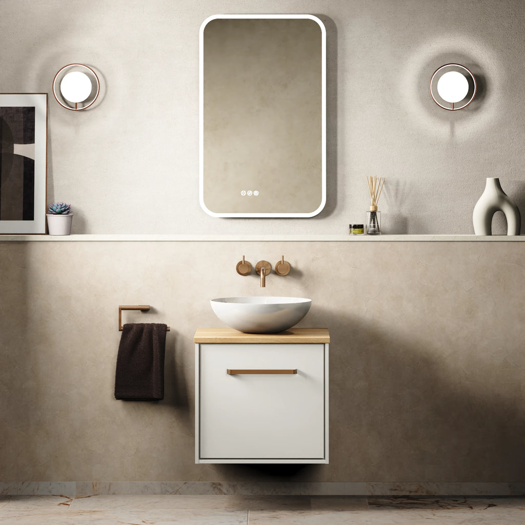 Crosswater Infinity 500 Furniture Unit with Worktop in White Gloss with Windsor Oak worktop