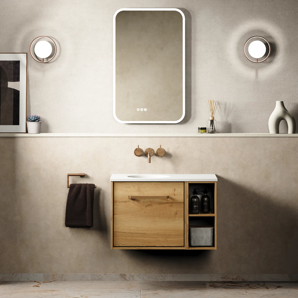 Crosswater Infinity 700 Furniture Unit with Basin in Windsor Oak, Left Hand basin
