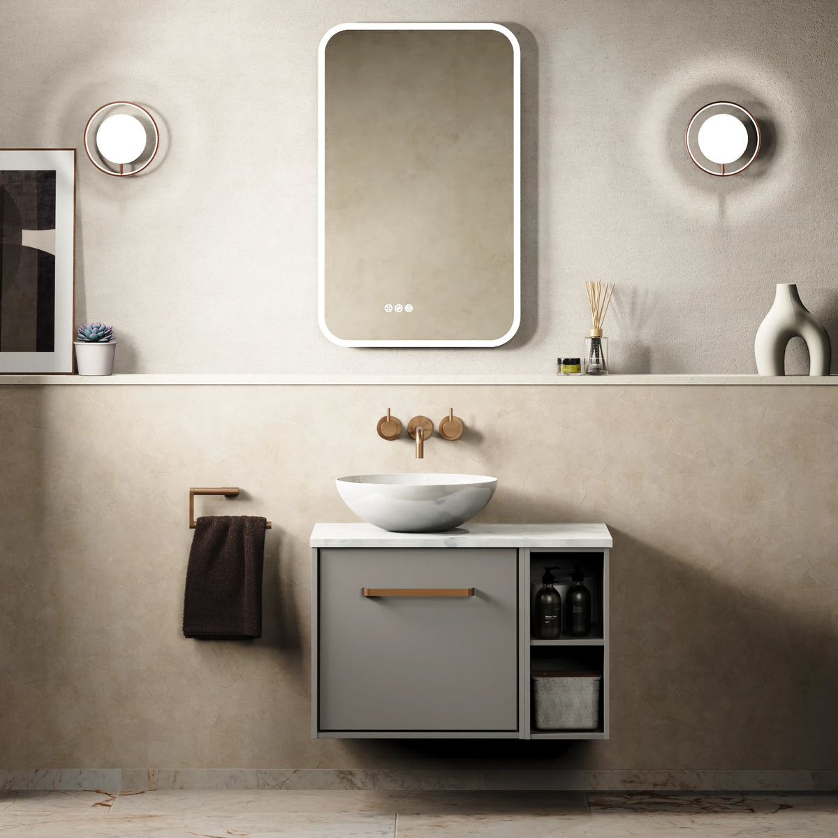 Crosswater Infinity 700 Furniture Unit with Worktop in Storm Grey with Carrara Marble Effect worktop