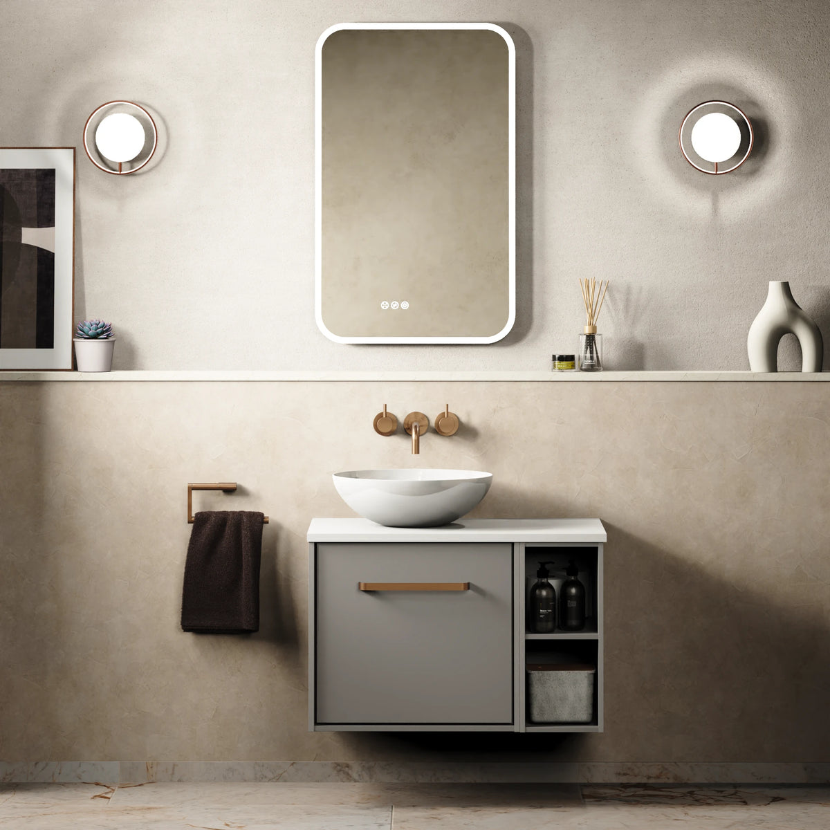 Crosswater Infinity 700 Furniture Unit with Worktop in Storm Grey with Polar White worktop