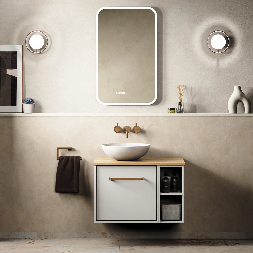 Crosswater Infinity 700 Furniture Unit with Worktop in Matt White with Windsor Oak worktop