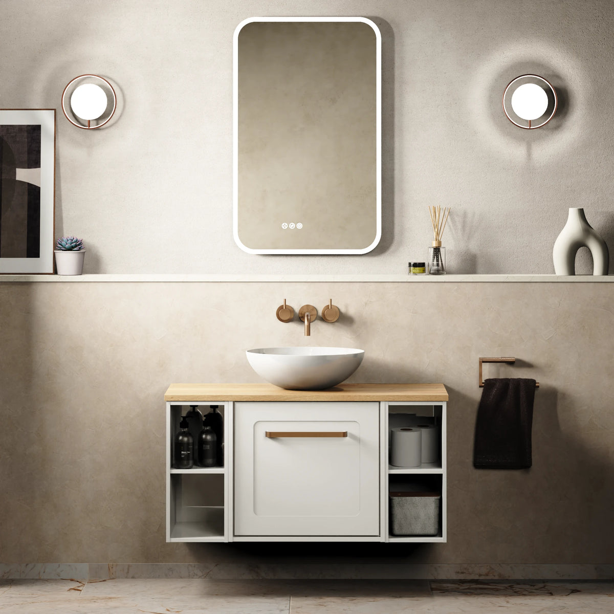 Crosswater Infinity 900 Furniture Unit with Worktop in White Gloss with Windsor Oak worktop