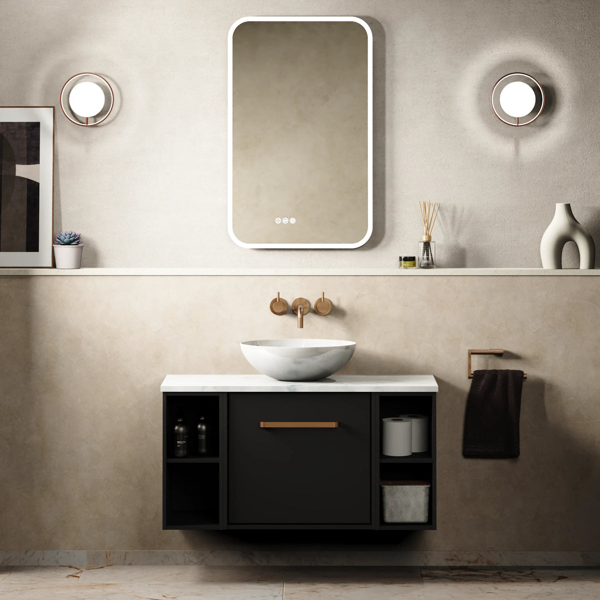Crosswater Infinity 900 Furniture Unit with Worktop in Matt Black with Carrara Marble Effect worktop