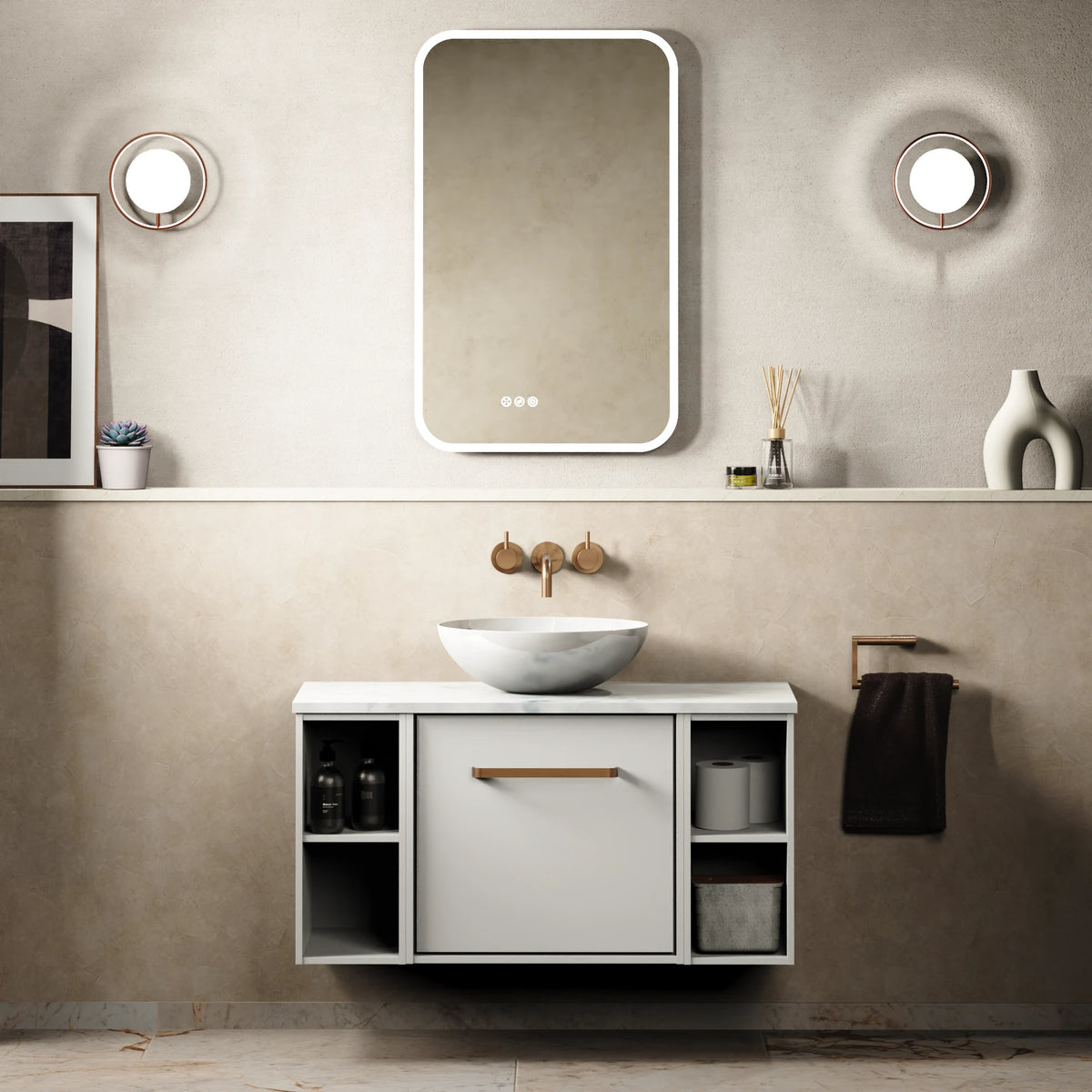 Crosswater Infinity 900 Furniture Unit with Worktop in Matt White with Carrara Marble Effect worktop