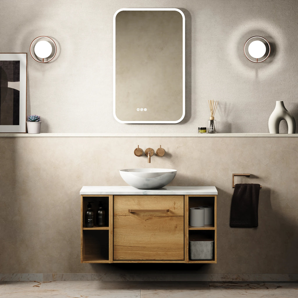 Crosswater Infinity 900 Furniture Unit with Worktop in Windsor Oak with Carrara Marble Effect worktop