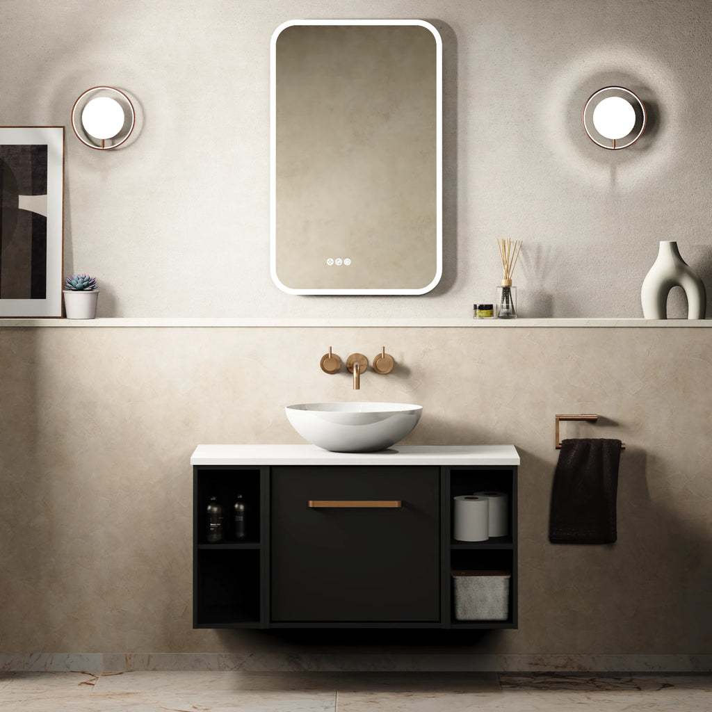 Crosswater Infinity 900 Furniture Unit with Worktop in Matt Black with Polar White worktop