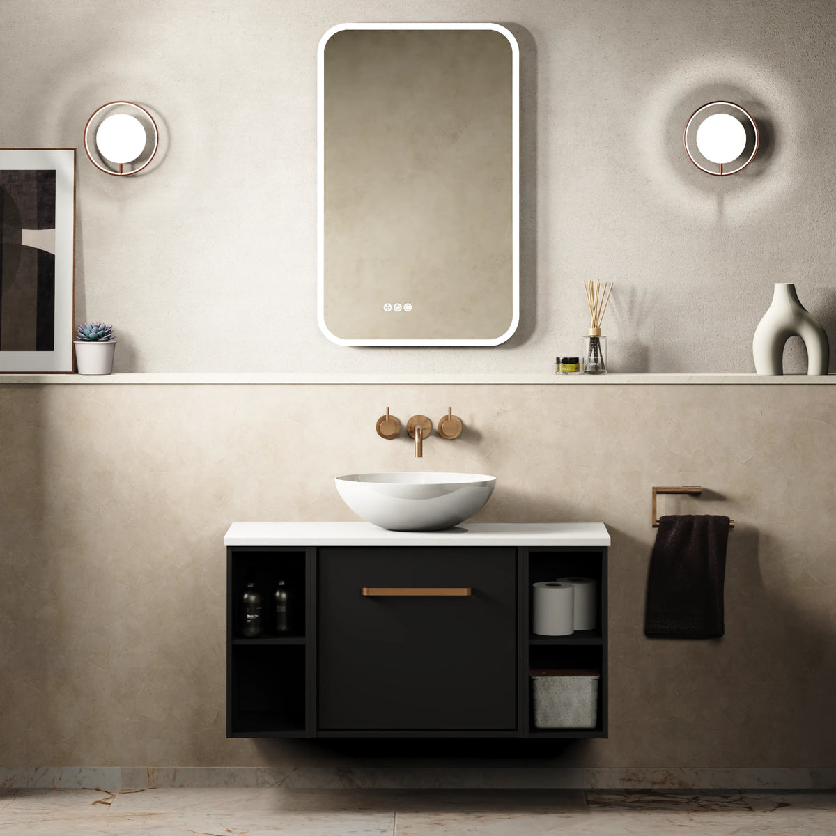 Crosswater Infinity 900 Furniture Unit with Worktop in Matt Black with Polar White worktop