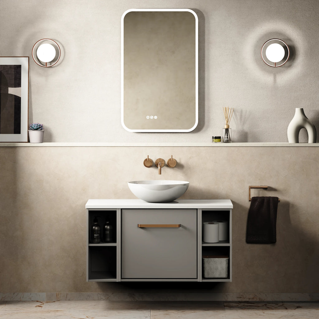 Crosswater Infinity 900 Furniture Unit with Worktop in Storm Grey with Polar White worktop