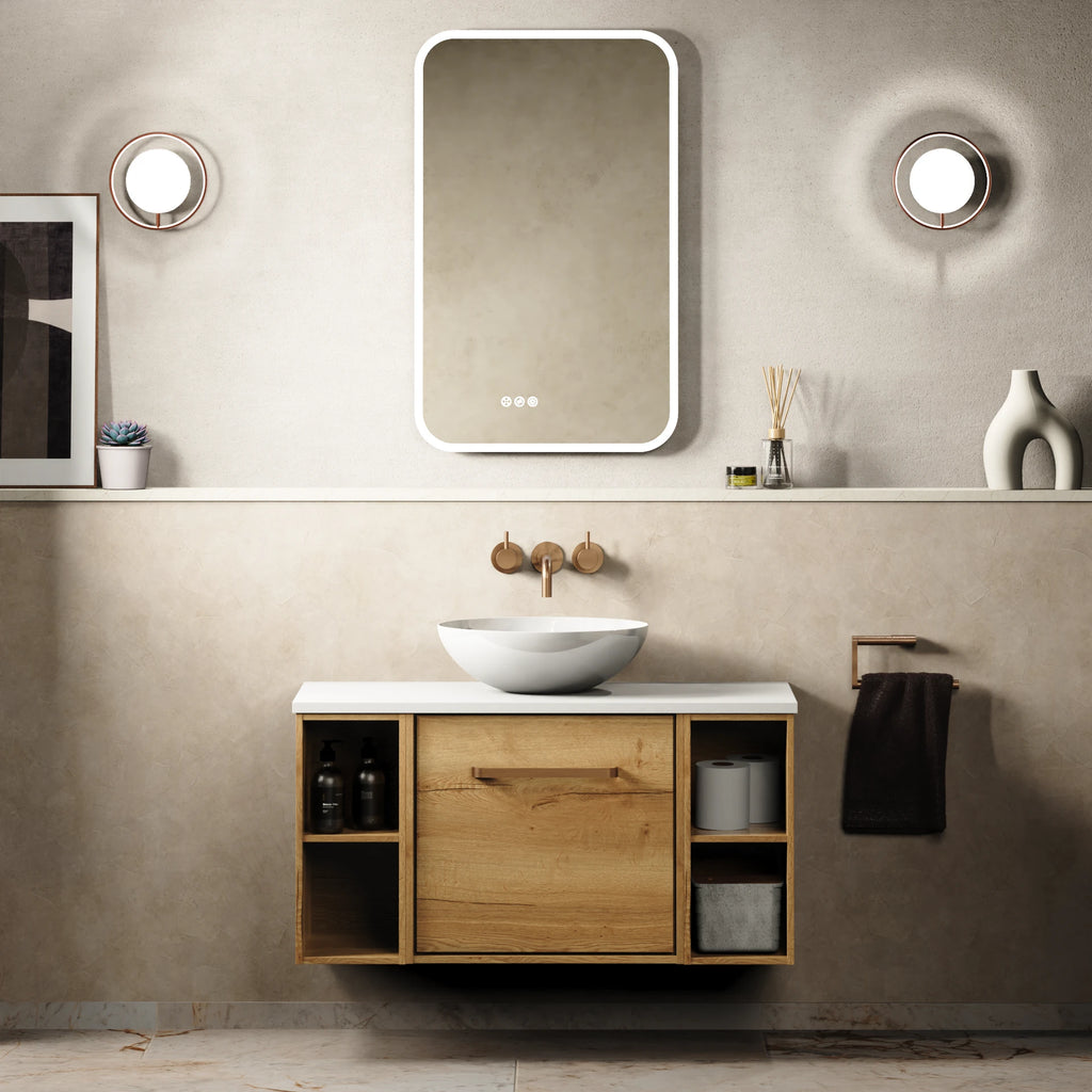 Crosswater Infinity 900 Furniture Unit with Worktop in Windsor Oak with Polar White worktop