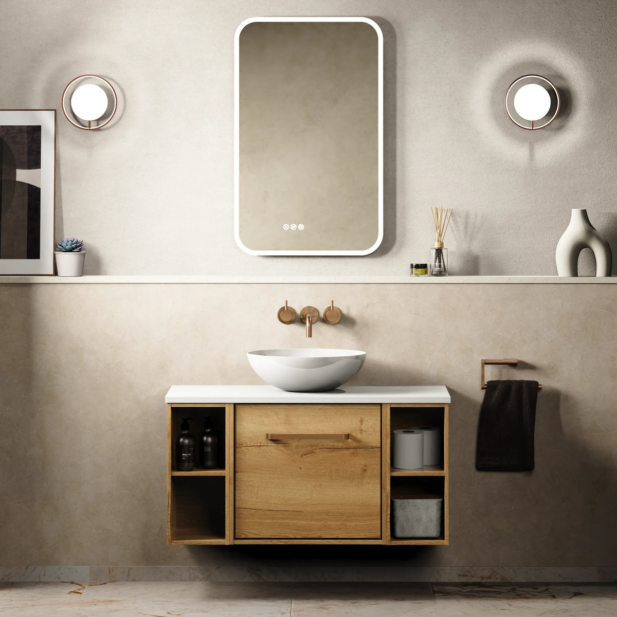 Crosswater Infinity 900 Furniture Unit with Worktop in Windsor Oak with Polar White worktop