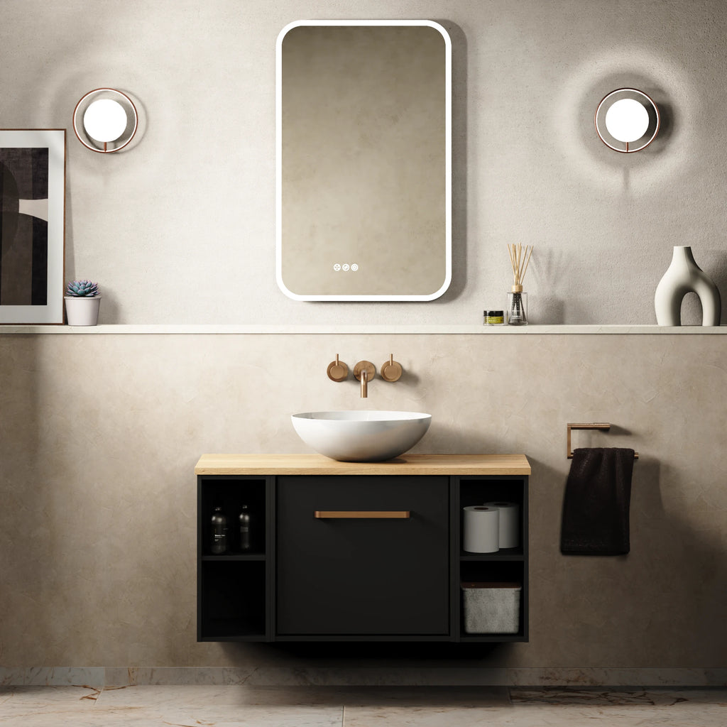Crosswater Infinity 900 Furniture Unit with Worktop in Matt Black with Windsor Oak worktop
