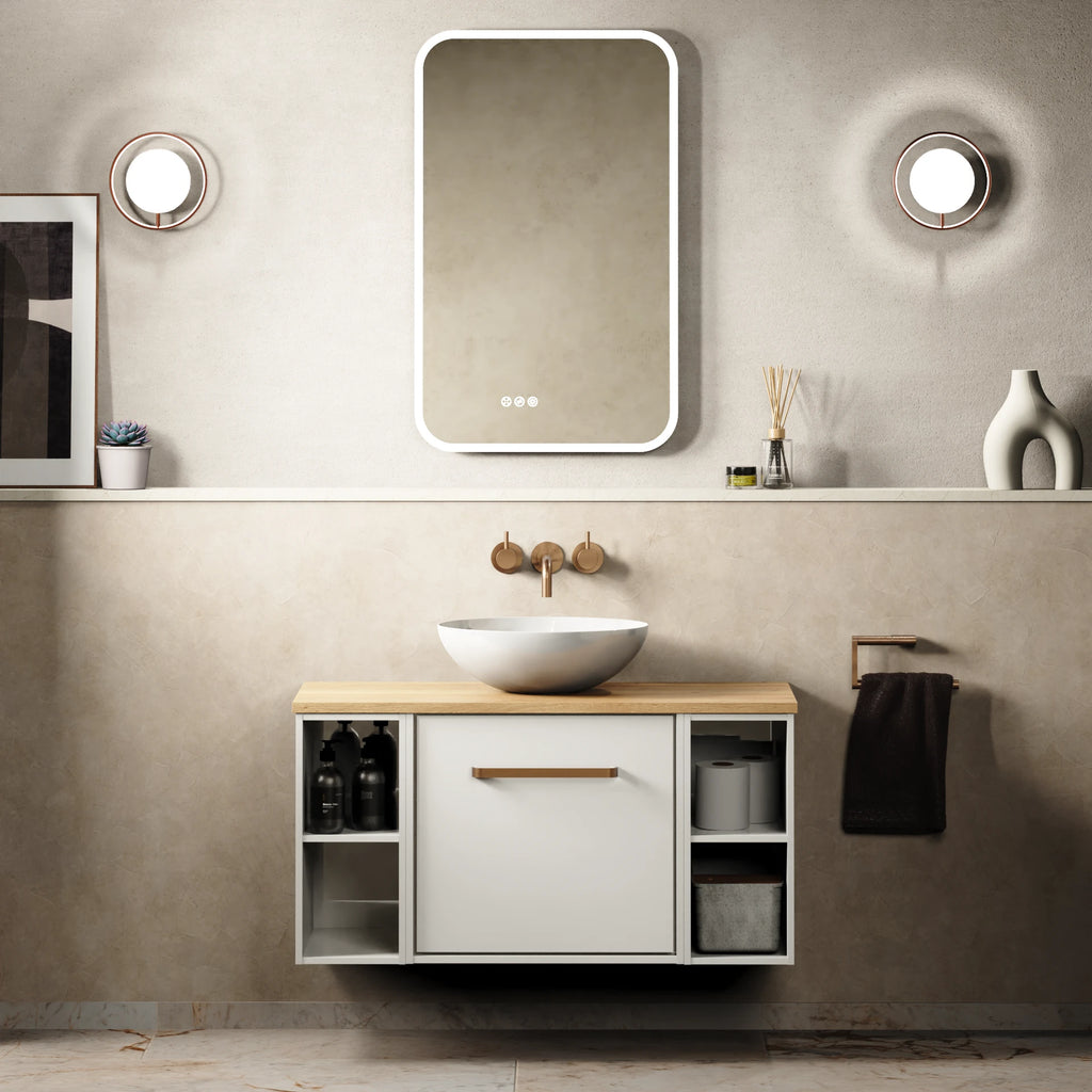 Crosswater Infinity 900 Furniture Unit with Worktop in White Gloss with Windsor Oak worktop