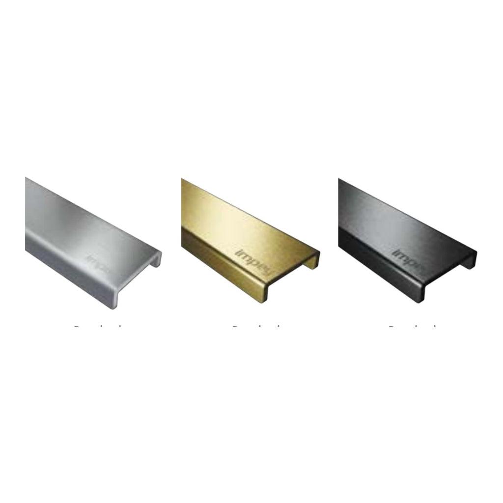 Impey Element linear drain in brushed stainless, gold and black