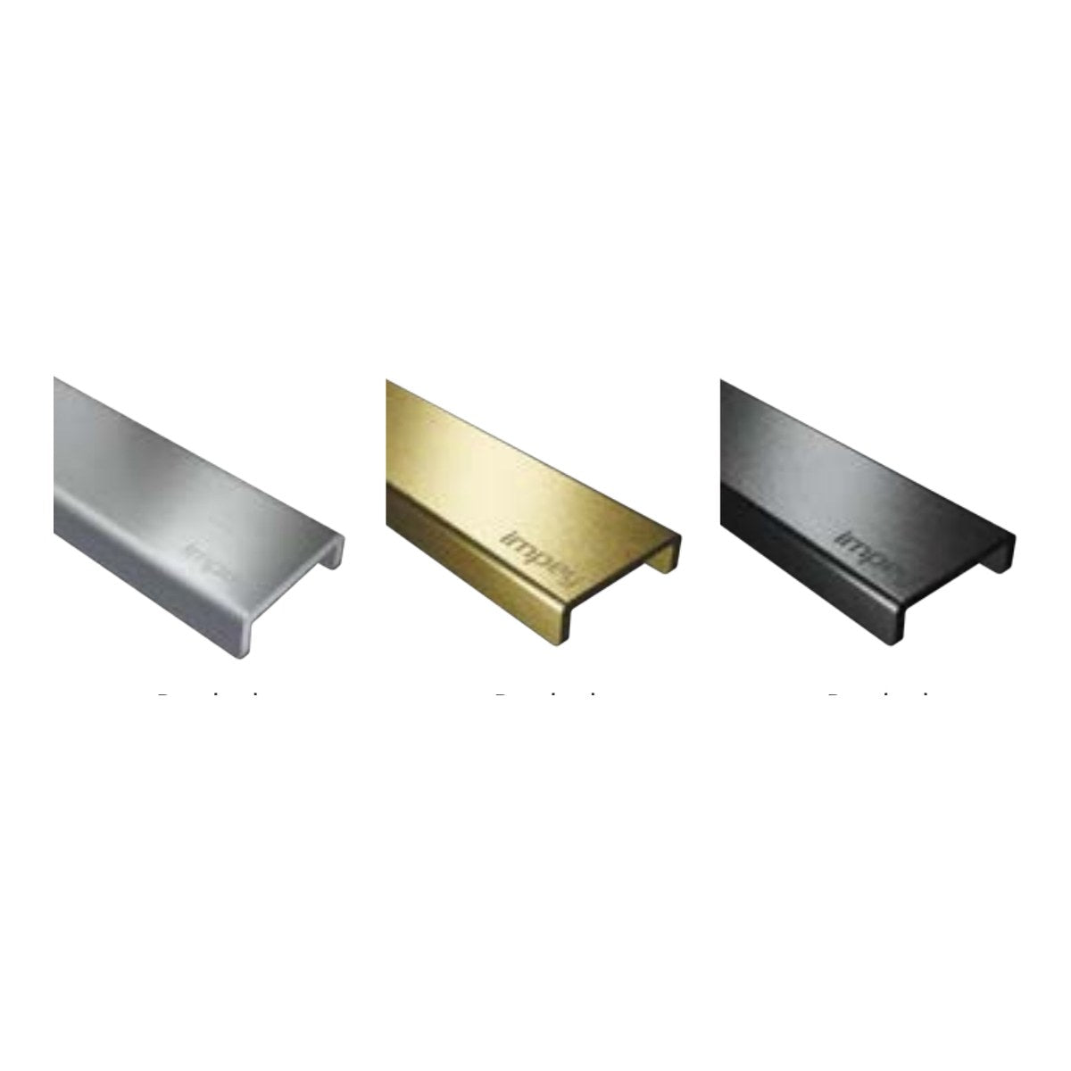 Impey Element linear drain in brushed stainless, gold and black