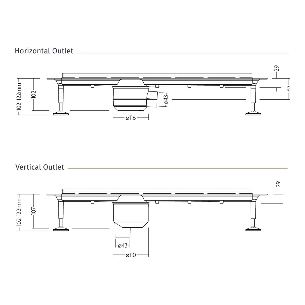 Impey linear drain technical drawing