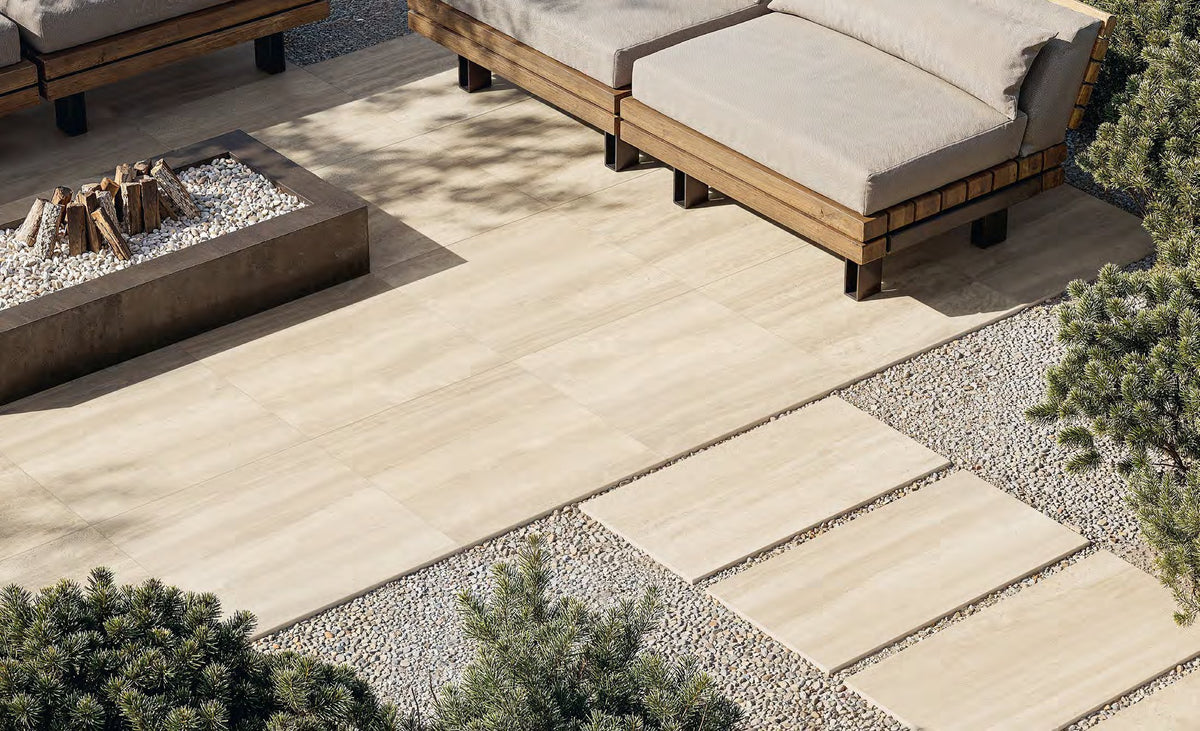 Coem Incisa Aurea gresX2 20mm outdoor porcelain paving, laid installation