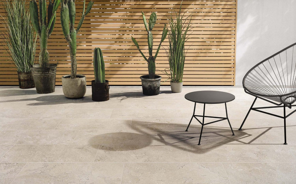 COEM Lagos Limestone-Effect ivory 30x60 terrace lifestyle