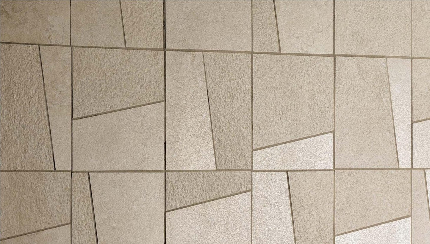 COEM Lagos Limestone-Effect sand mosaico trapezi wall lifestyle