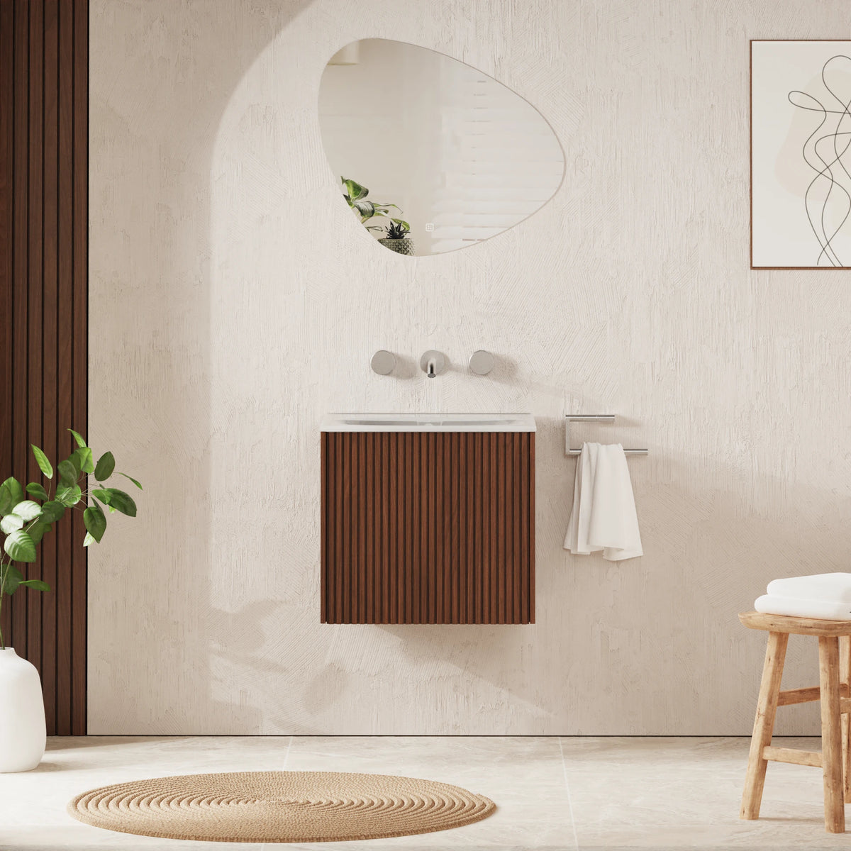 Crosswater Limit 500 Wall Hung Drawer Unit with Basin in Royal Walnut with Ice White Glass, No Tap Hole