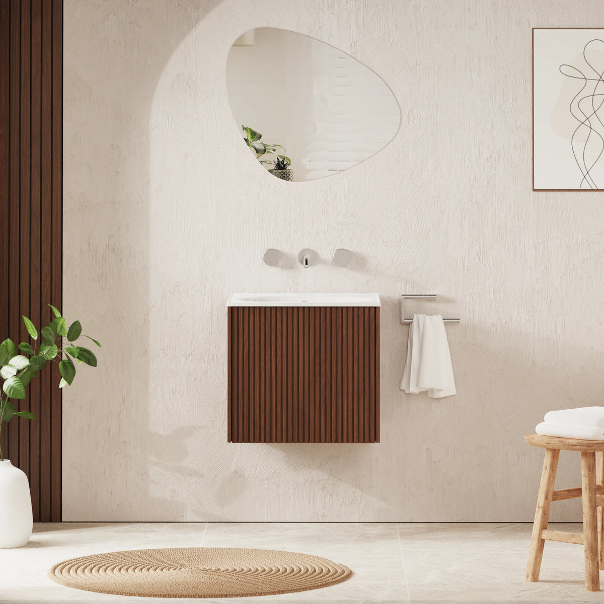 Crosswater Limit 500 Wall Hung Drawer Unit with Basin in Royal Walnut with Cast Mineral Marble, No Tap Hole