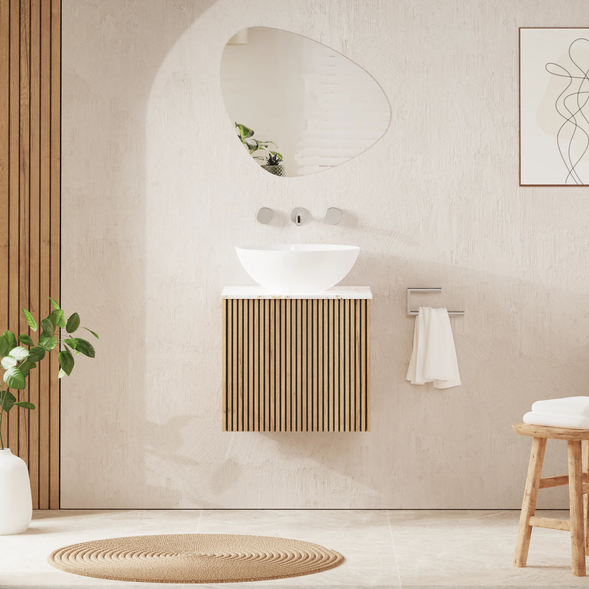 Crosswater Limit 500 Wall Hung Drawer Unit with Worktop in Modern Oak with Gold Vein Estatuario worktop