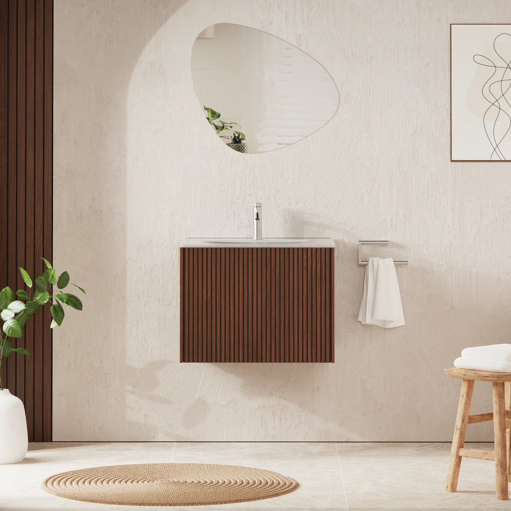 Crosswater Limit 600 Wall Hung Drawer Unit with Basin in Royal Walnut with Ice White Glass, 1 Tap Hole