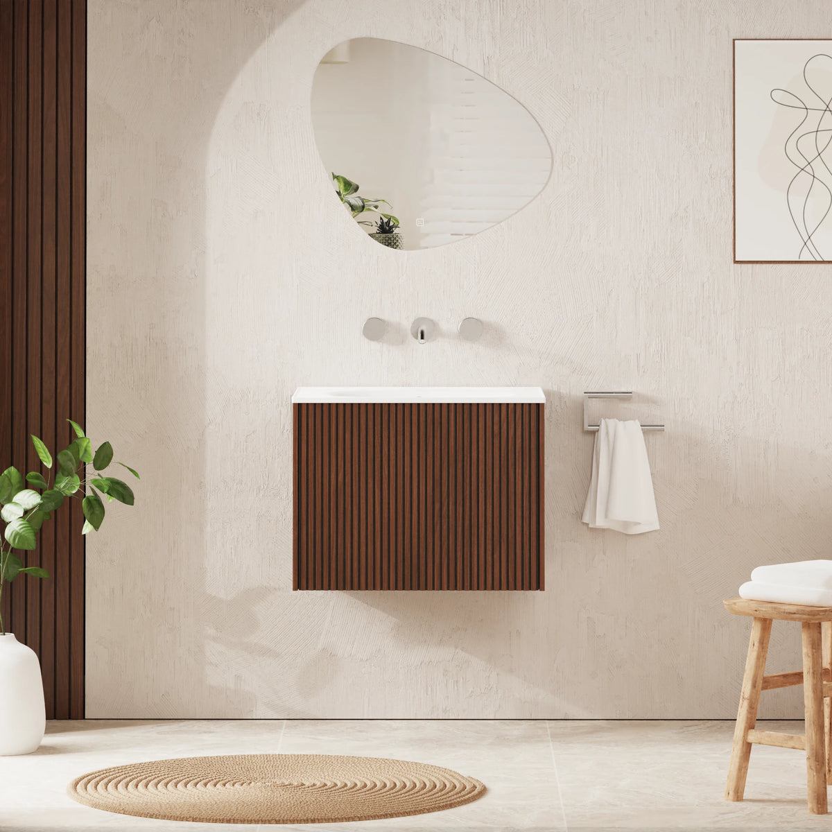 Crosswater Limit 600 Wall Hung Drawer Unit with Basin in Royal Walnut with Ceramic, 3 Tap Holes