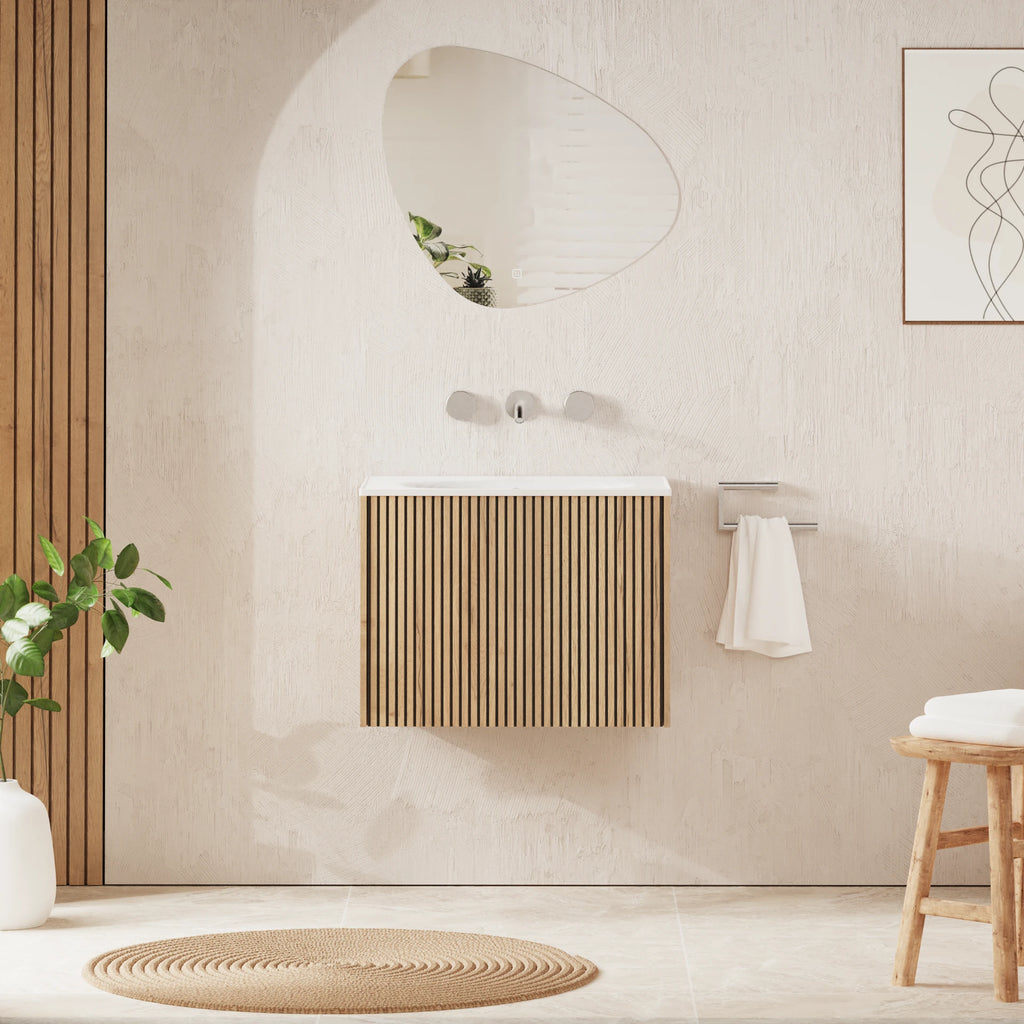 Crosswater Limit 600 Wall Hung Drawer Unit with Basin in Modern Oak with Cast Mineral Marble, No Tap Hole