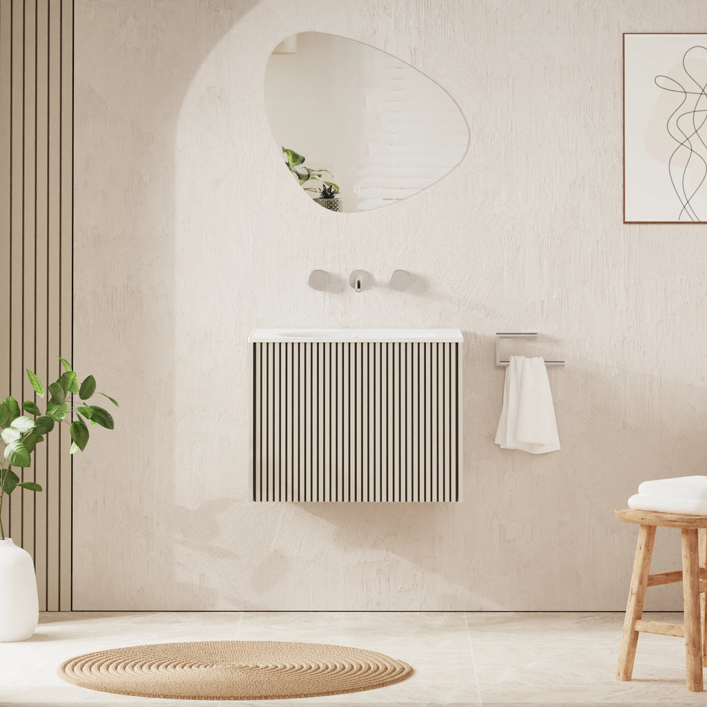 Crosswater Limit 600 Wall Hung Drawer Unit with Basin in Warm Stone with Cast Mineral Marble, No Tap Hole