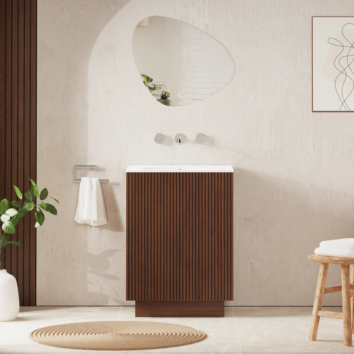 Crosswater Limit 600 Floorstanding Door Unit with Basin in Royal Walnut with Ceramic, 3 Tap Holes